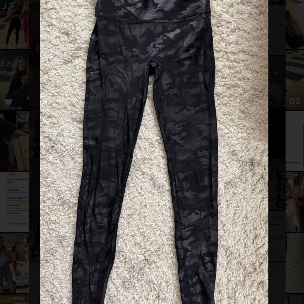 Spanx black faux leather camo legging EUC Size M.
